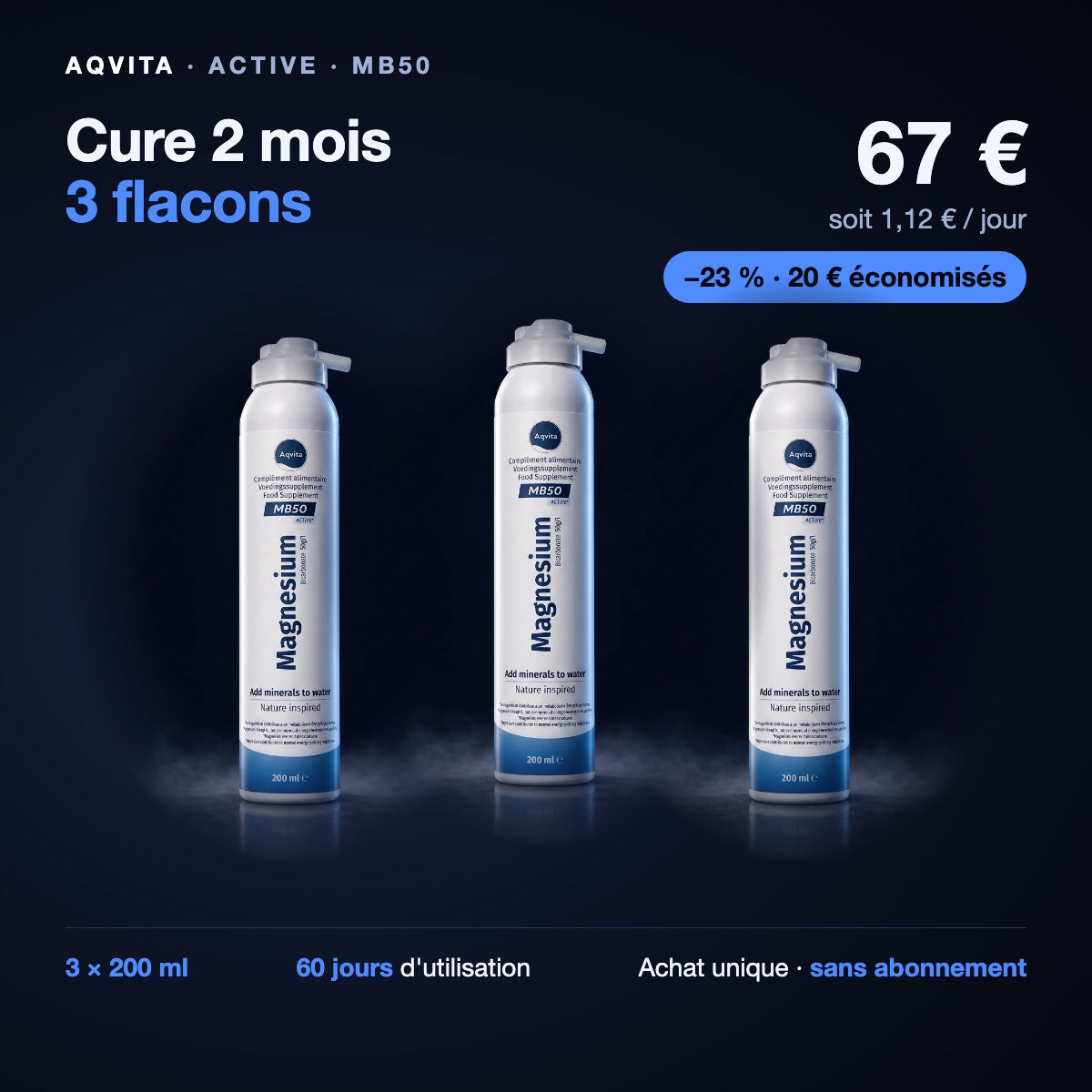 Aqvita Active : cure 2 mois, 3 flacons de 200 ml, 67 €