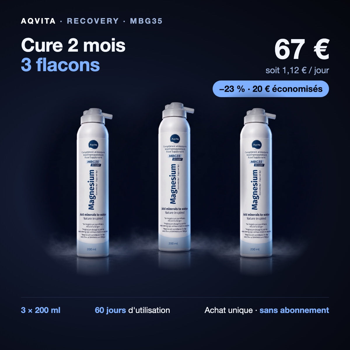 Aqvita Recovery : cure 2 mois, 3 flacons de 200 ml, 67 €